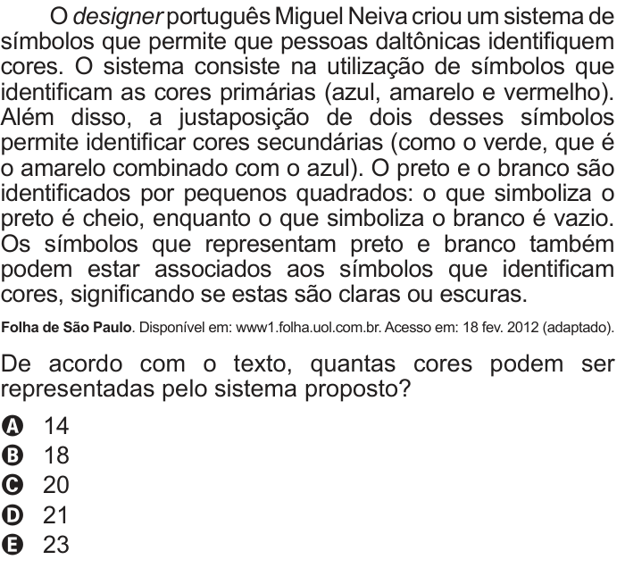 Questão 177 no caderno Azul do ENEM 2012