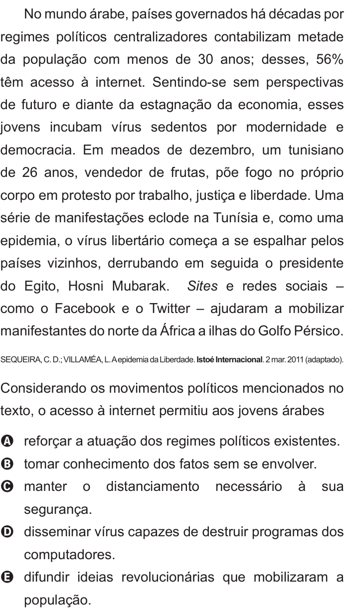 Questão 1 no caderno Azul do ENEM 2011