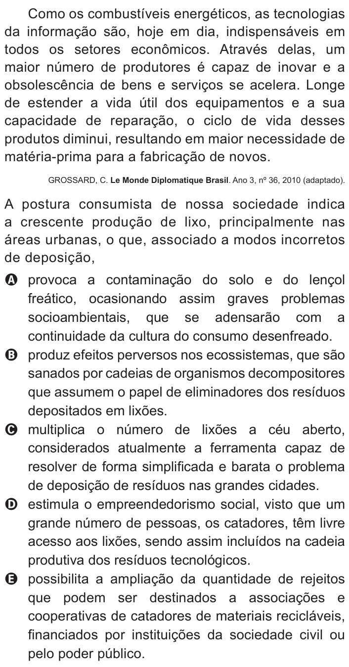 Questão 13 no caderno Azul do ENEM 2011