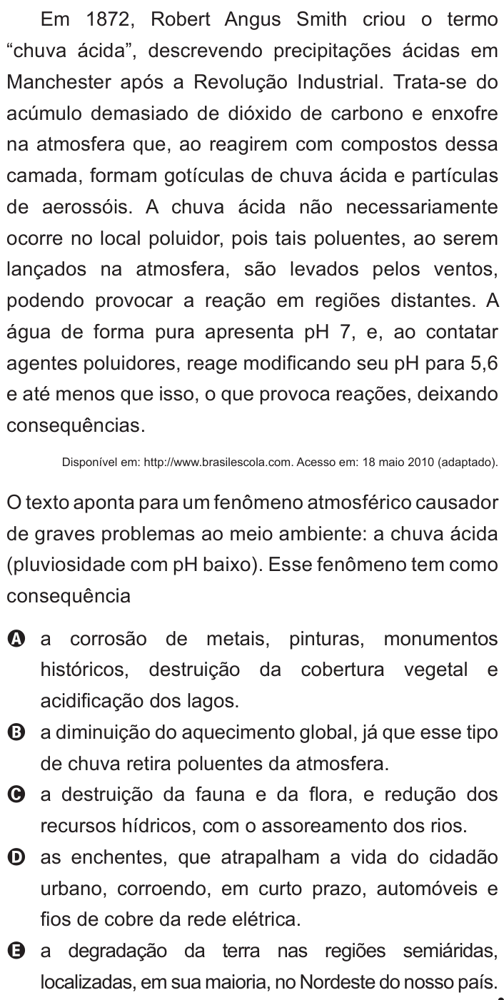 Questão 15 no caderno Azul do ENEM 2011