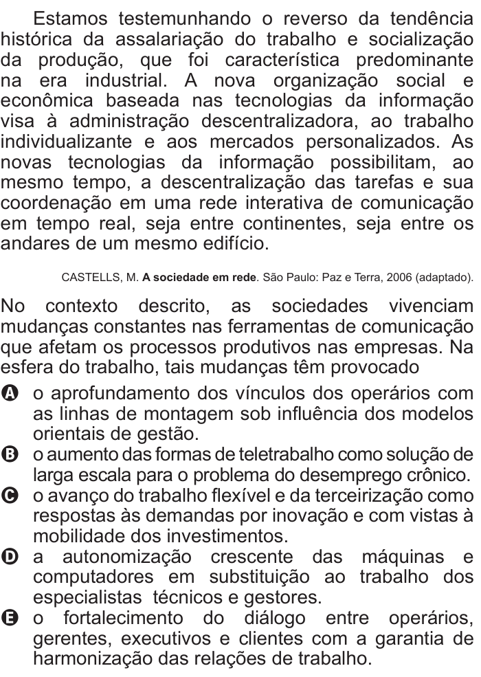 Questão 16 no caderno Azul do ENEM 2011