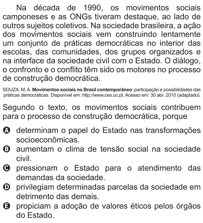 Questão 18 no caderno Azul do ENEM 2011