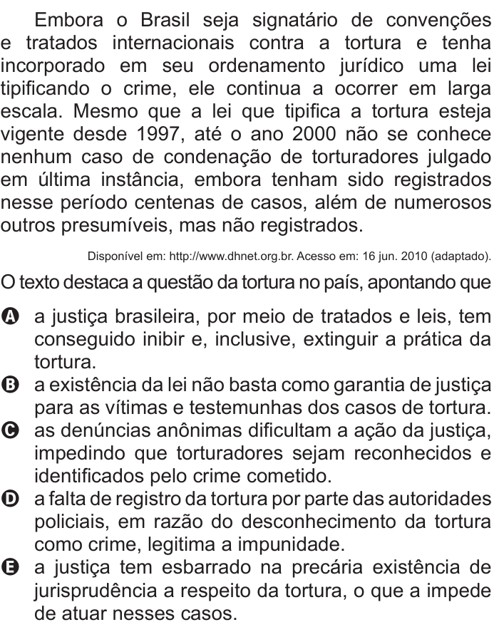 Questão 20 no caderno Azul do ENEM 2011