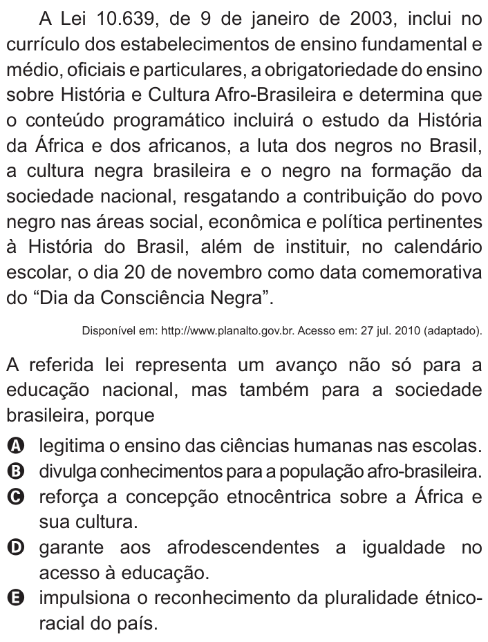 Questão 32 no caderno Azul do ENEM 2011