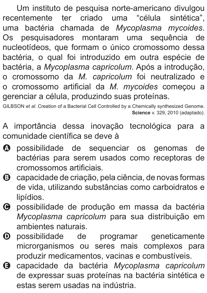 Questão 68 no caderno Azul do ENEM 2011