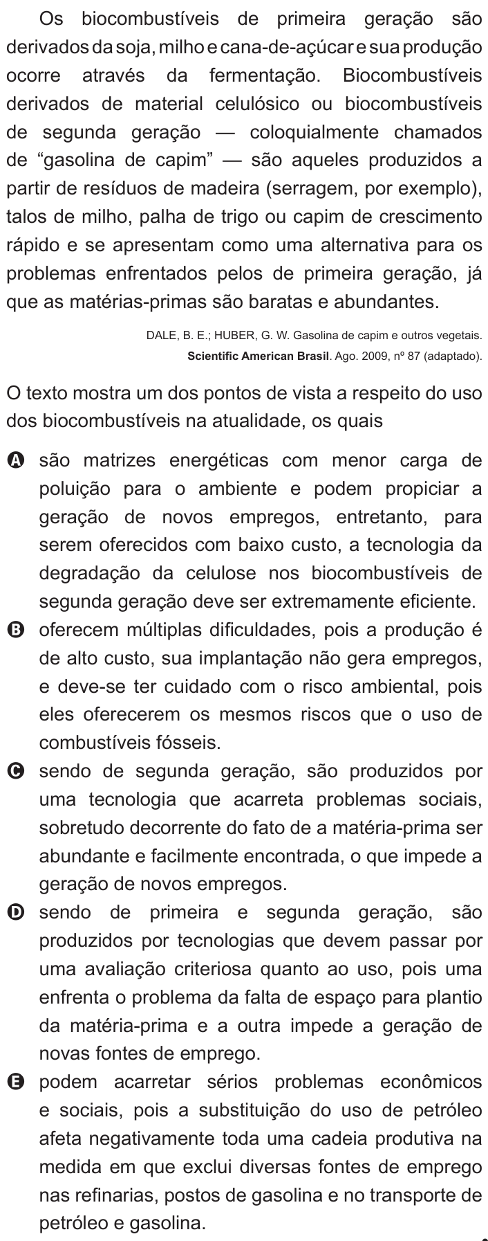 Questão 71 no caderno Azul do ENEM 2011