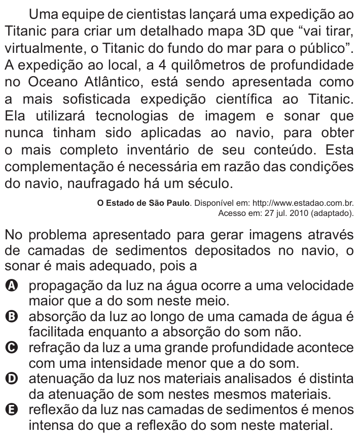 Questão 74 no caderno Azul do ENEM 2011