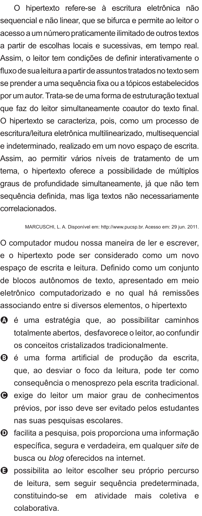 Questão 98 no caderno Azul do ENEM 2011