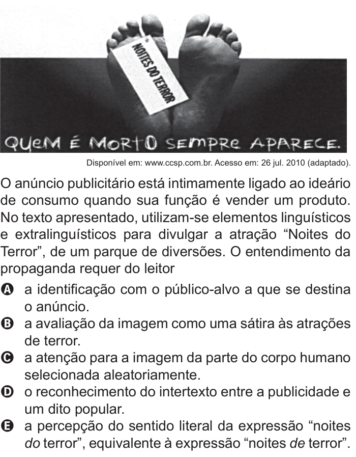 Questão 100 no caderno Azul do ENEM 2011