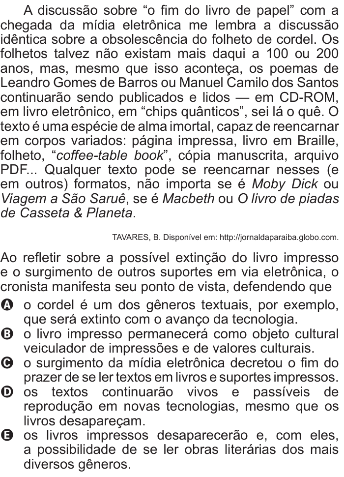Questão 103 no caderno Azul do ENEM 2011
