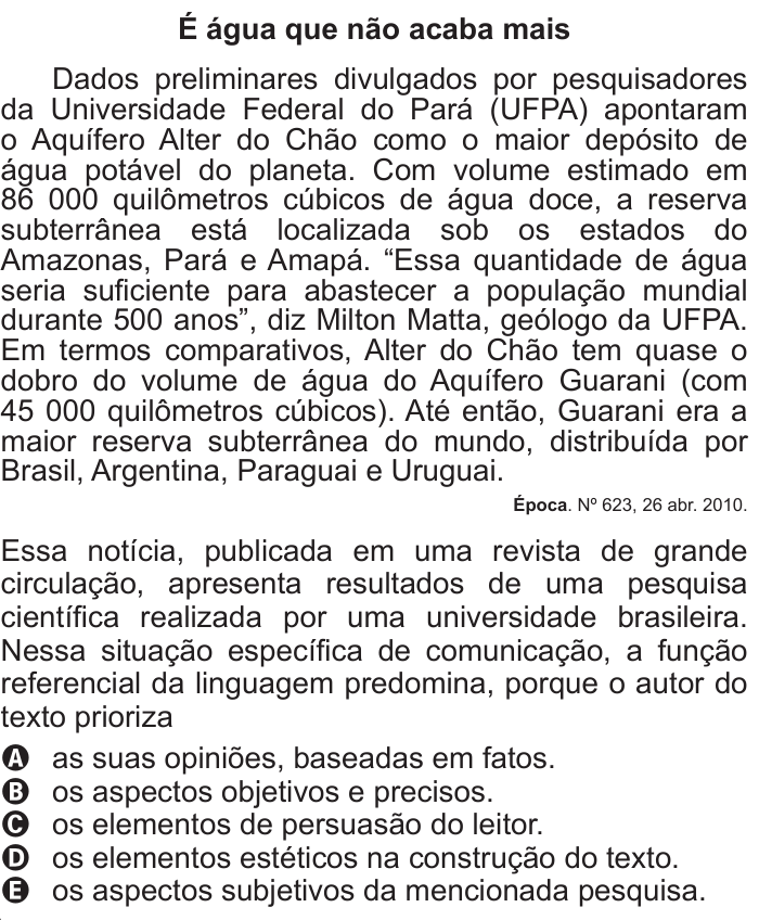 Questão 121 no caderno Azul do ENEM 2011