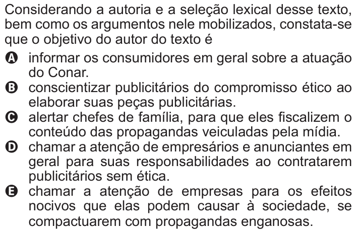 Questão 123 no caderno Azul do ENEM 2011