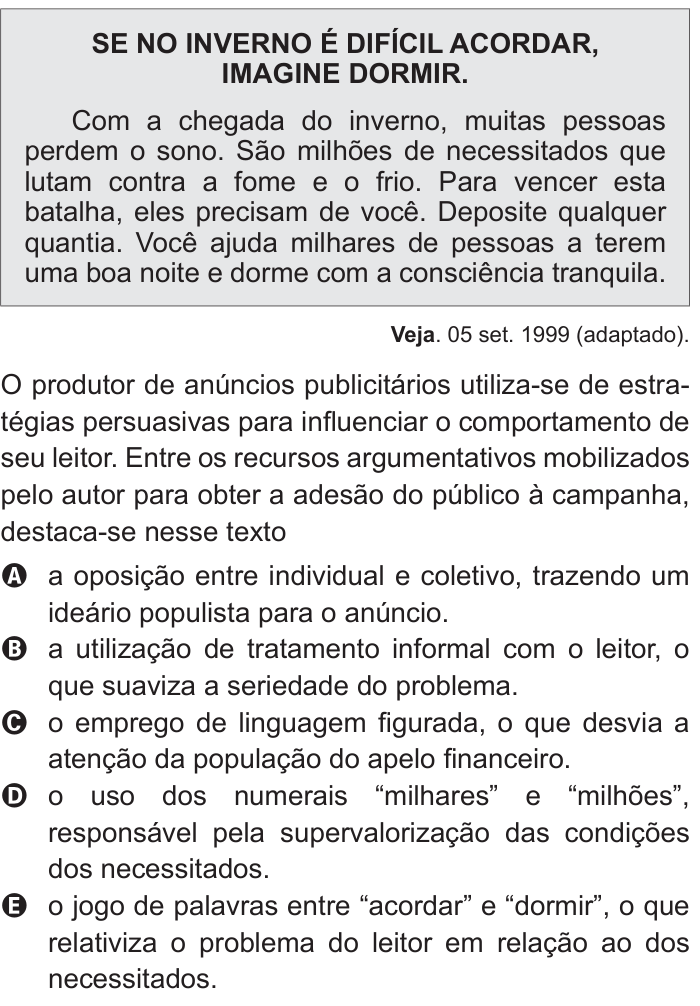 Questão 124 no caderno Azul do ENEM 2011