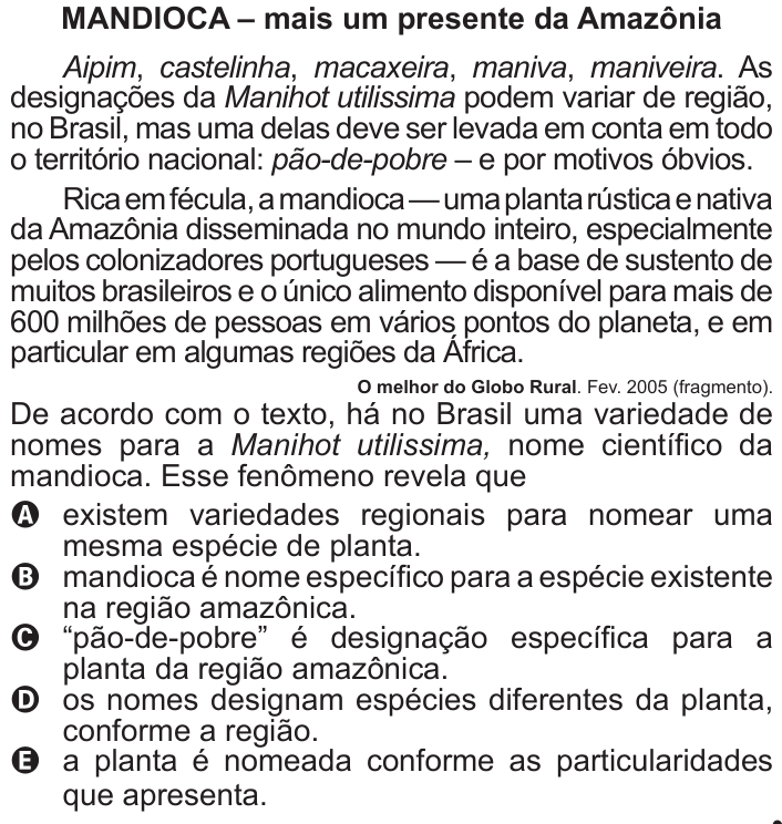 Questão 130 no caderno Azul do ENEM 2011