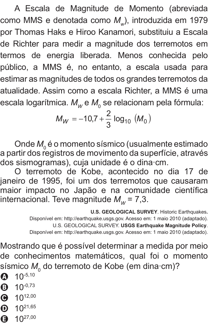 Questão 137 no caderno Azul do ENEM 2011
