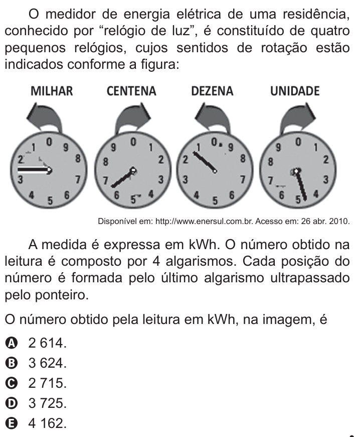 Questão 139 no caderno Azul do ENEM 2011