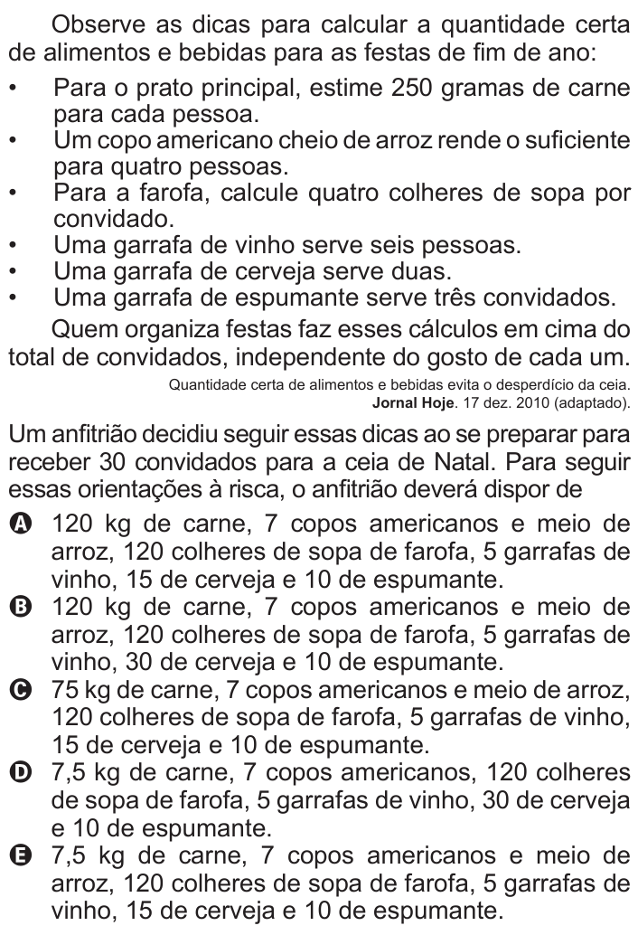 Questão 153 no caderno Azul do ENEM 2011