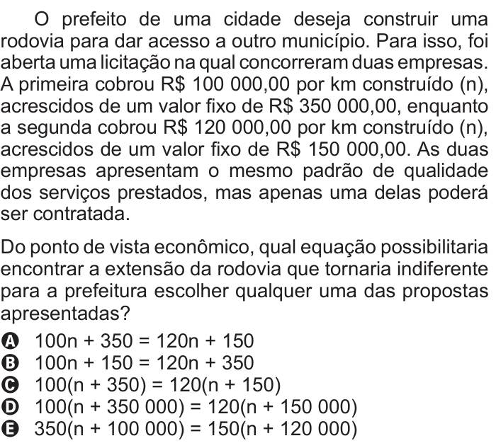 Questão 159 no caderno Azul do ENEM 2011