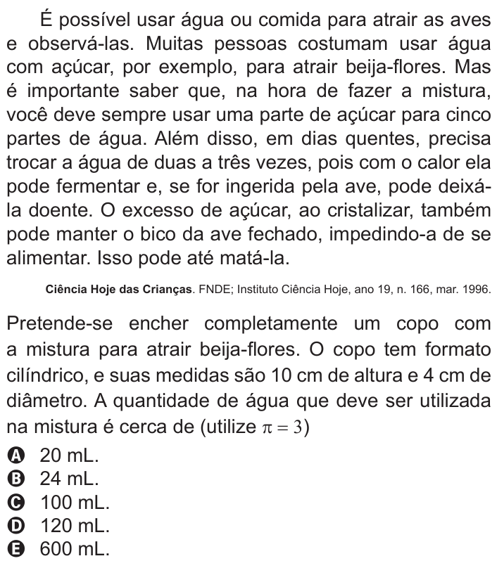 Questão 167 no caderno Azul do ENEM 2011