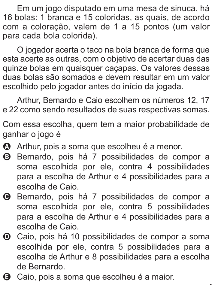 Questão 168 no caderno Azul do ENEM 2011