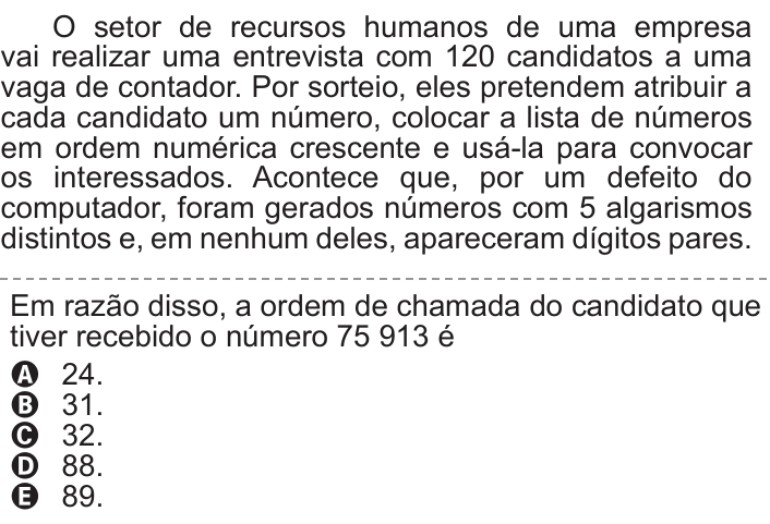 Questão 174 no caderno Azul do ENEM 2011