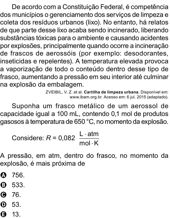 Questão 119 no caderno Azul do ENEM 2023