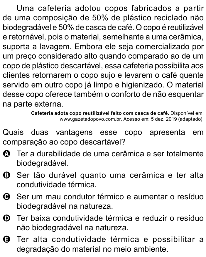 Questão 130 no caderno Azul do ENEM 2023