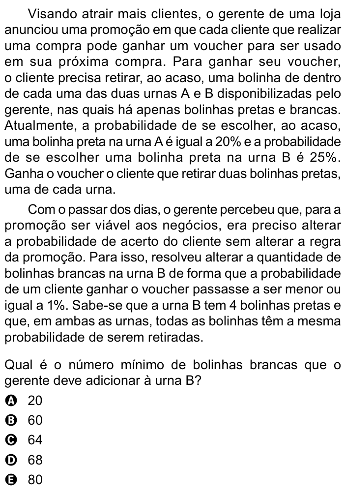Questão 138 no caderno Azul do ENEM 2023