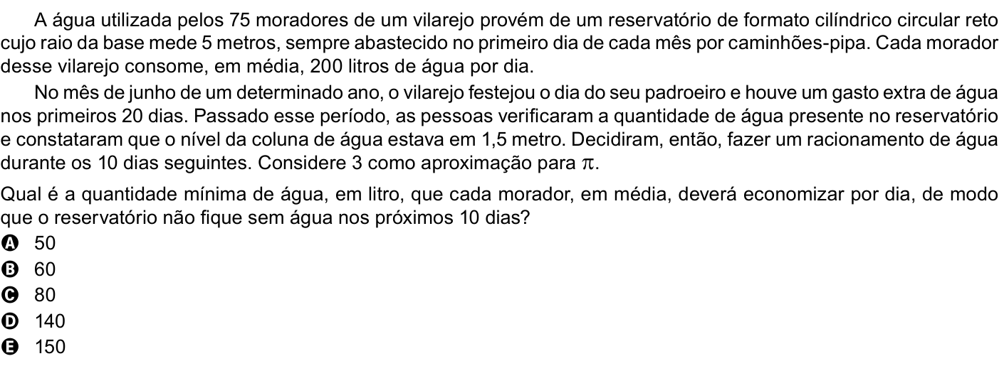 Questão 142 no caderno Azul do ENEM 2023