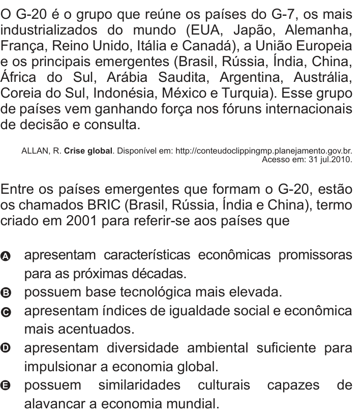 Questão 9 no caderno Azul do ENEM 2010