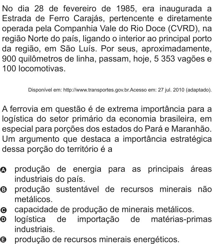 Questão 14 no caderno Azul do ENEM 2010