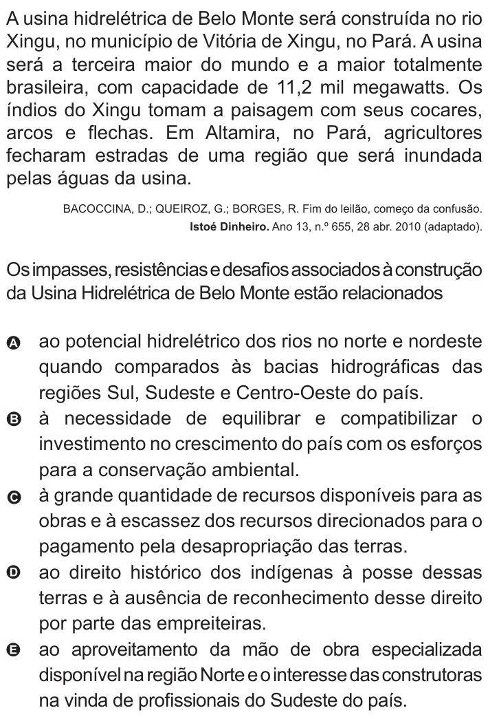 Questão 15 no caderno Azul do ENEM 2010