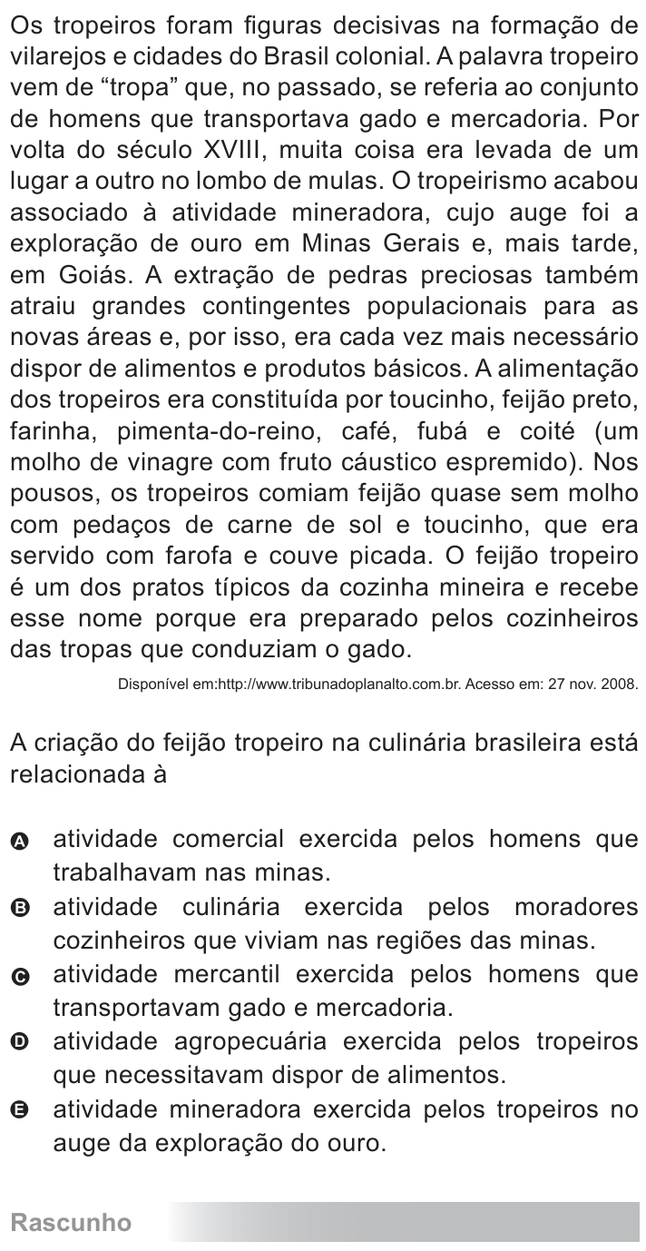 Questão 19 no caderno Azul do ENEM 2010