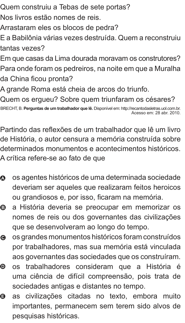 Questão 20 no caderno Azul do ENEM 2010
