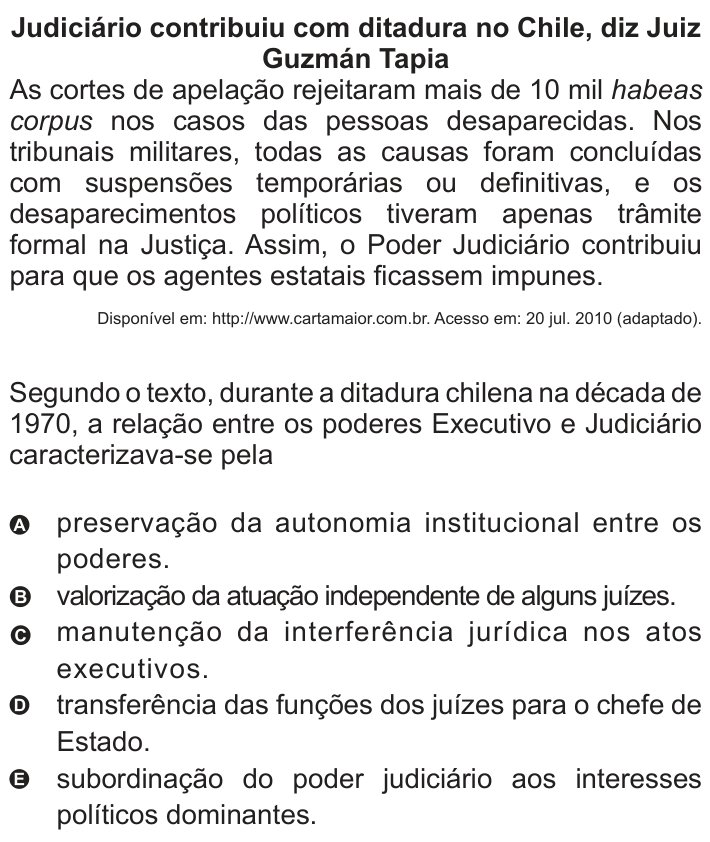 Questão 42 no caderno Azul do ENEM 2010