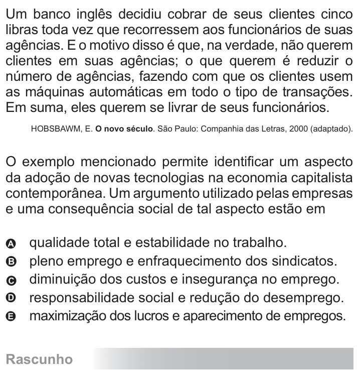 Questão 43 no caderno Azul do ENEM 2010