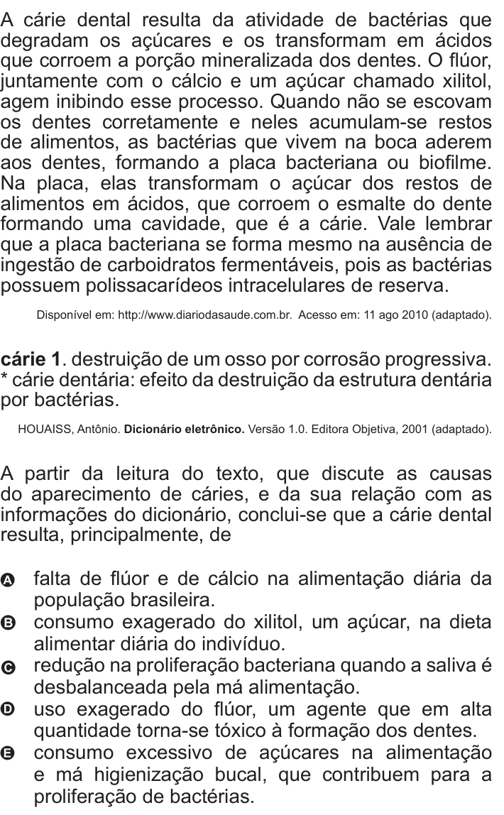 Questão 49 no caderno Azul do ENEM 2010