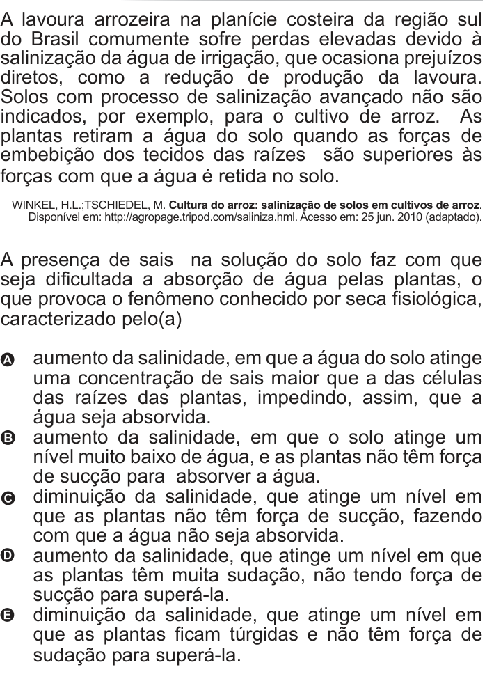 Questão 60 no caderno Azul do ENEM 2010
