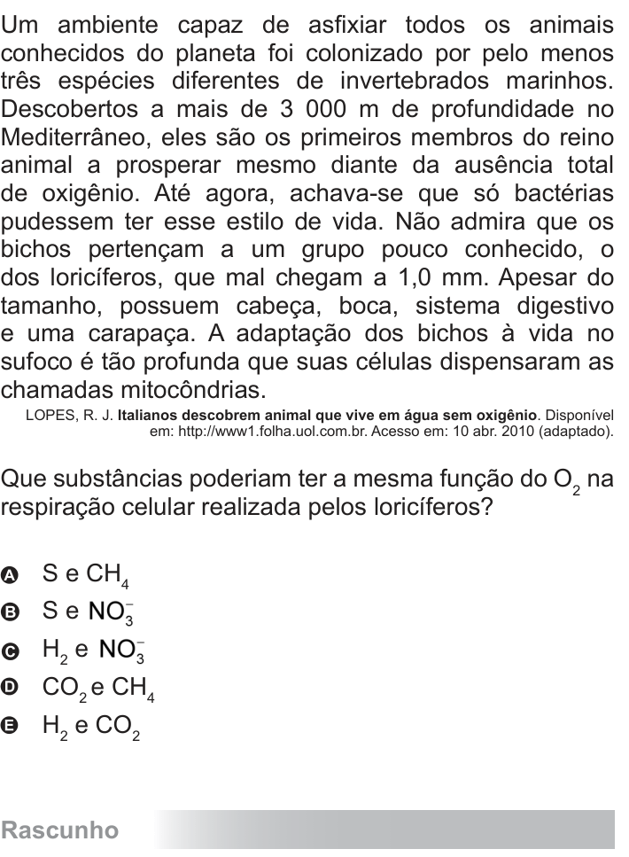 Questão 66 no caderno Azul do ENEM 2010