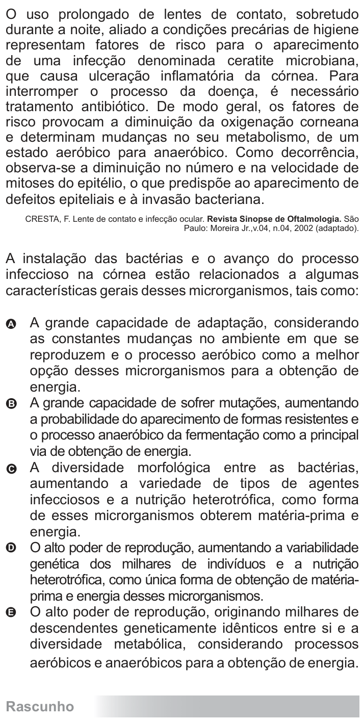 Questão 71 no caderno Azul do ENEM 2010