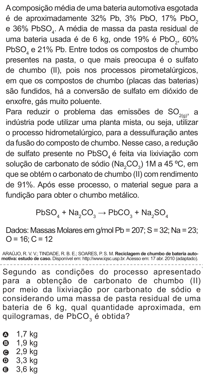 Questão 73 no caderno Azul do ENEM 2010
