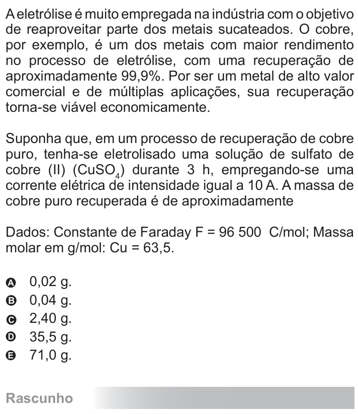 Questão 74 no caderno Azul do ENEM 2010