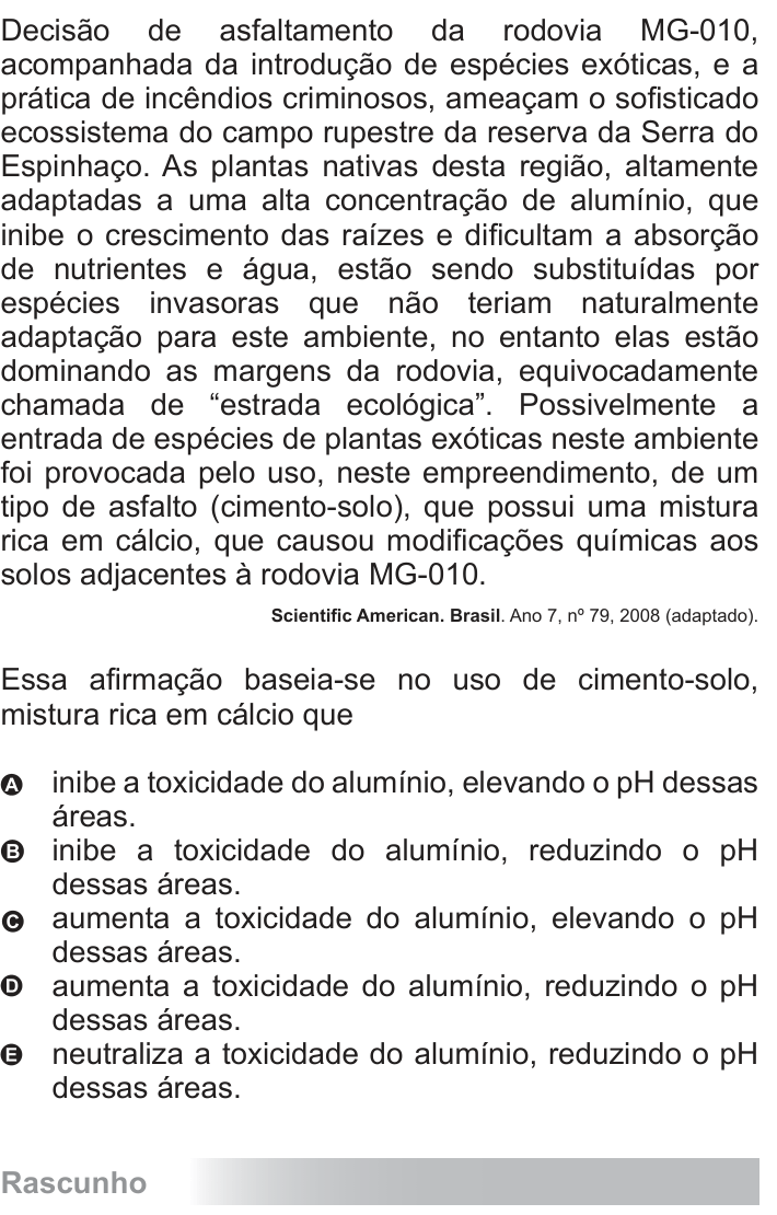 Questão 85 no caderno Azul do ENEM 2010