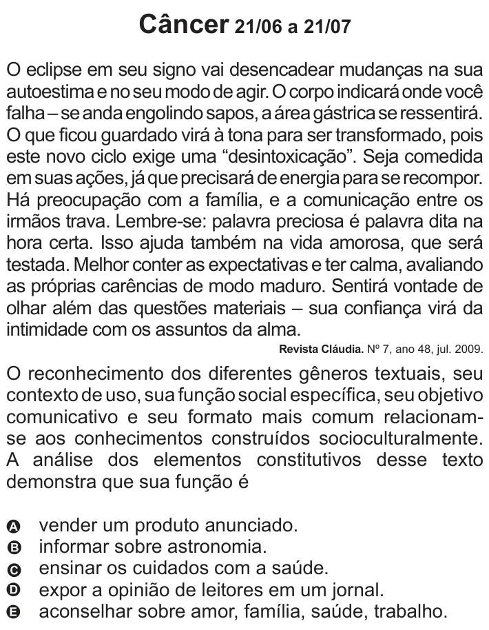 Questão 98 no caderno Azul do ENEM 2010