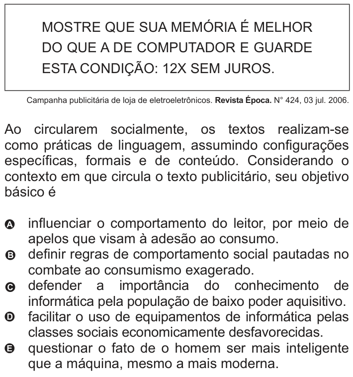 Questão 101 no caderno Azul do ENEM 2010