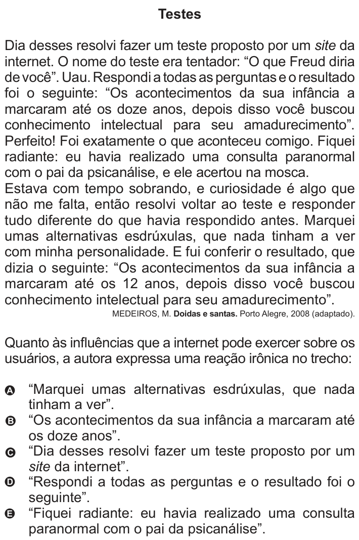 Questão 102 no caderno Azul do ENEM 2010
