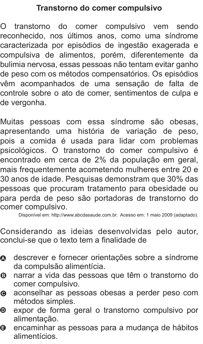 Questão 103 no caderno Azul do ENEM 2010