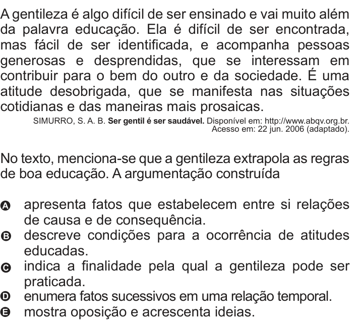 Questão 104 no caderno Azul do ENEM 2010
