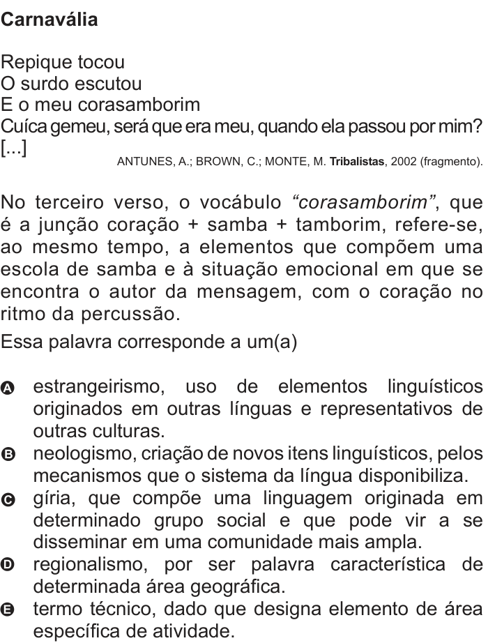 Questão 107 no caderno Azul do ENEM 2010
