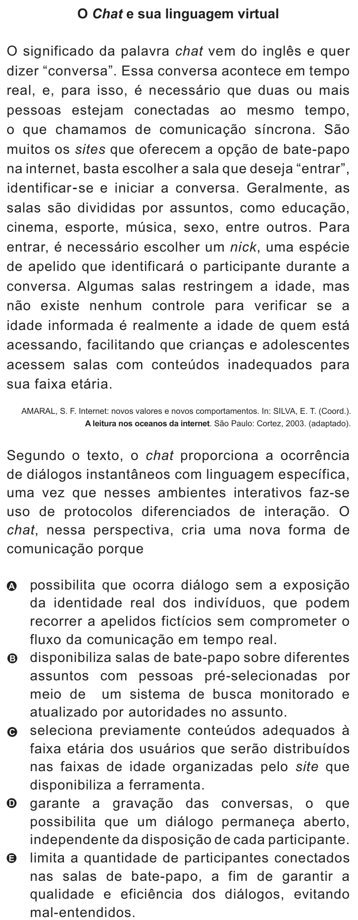 Questão 109 no caderno Azul do ENEM 2010